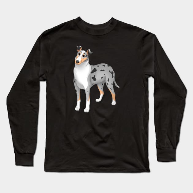 White, Blue Merle & Tan Smooth Collie Dog Long Sleeve T-Shirt by millersye